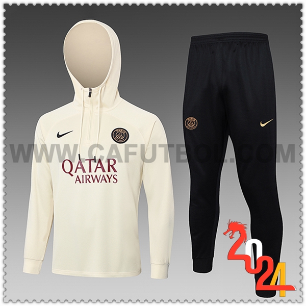 Chaqueta Con Capucha Chandal PSG Ninos Beige/Negro 2023 2024