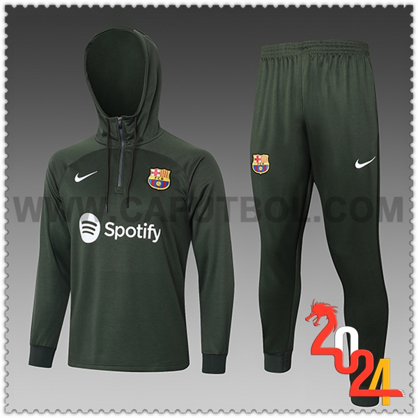 Chaqueta Con Capucha Chandal FC Barcelona Ninos Verde 2023 2024