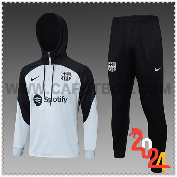 Chaqueta Con Capucha Chandal FC Barcelona Ninos Gris/Negro 2023 2024
