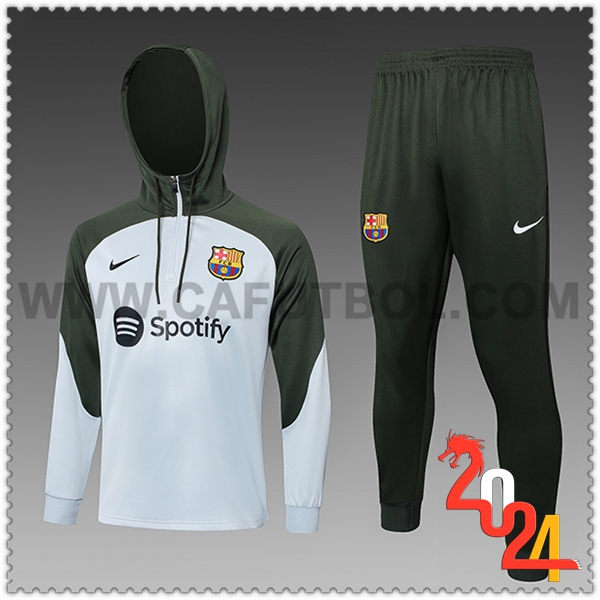 Chaqueta Con Capucha Chandal FC Barcelona Ninos Gris/Verde 2023 2024