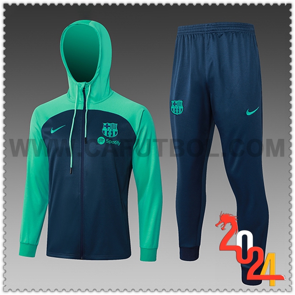 Chaqueta Con Capucha Chandal Rompevientos Chaqueta FC Barcelona Ninos Azul/Verde 2023 2024