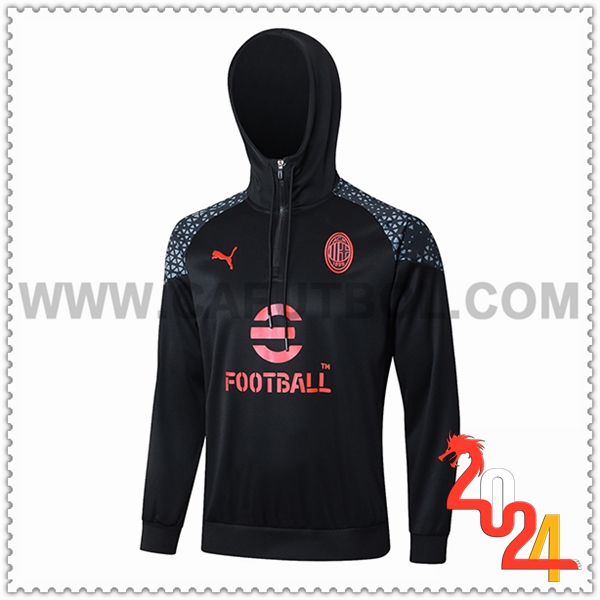 Sudadera Entrenamiento Capucha AC Milan Negro/Rojo 2023 2024