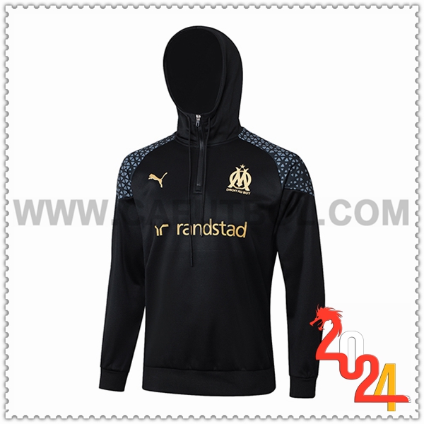 Sudadera Entrenamiento Capucha Marsella Negro/Gris 2023 2024
