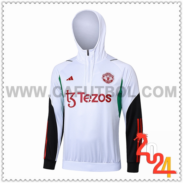 Sudadera Entrenamiento Capucha Manchester United Blanco/Negro/Rojo 2023 2024