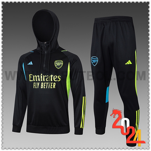 Chaqueta Con Capucha Chandal Arsenal Ninos Negro/Verde/Azul 2023 2024