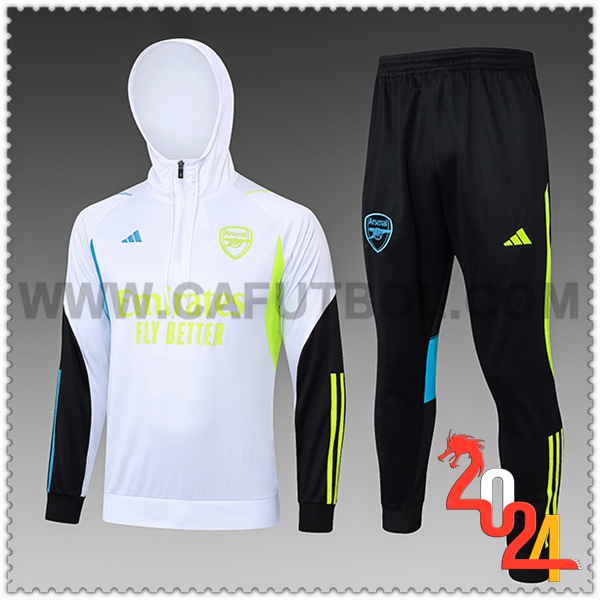 Chaqueta Con Capucha Chandal Arsenal Ninos Blanco/Verde/Azul 2023 2024