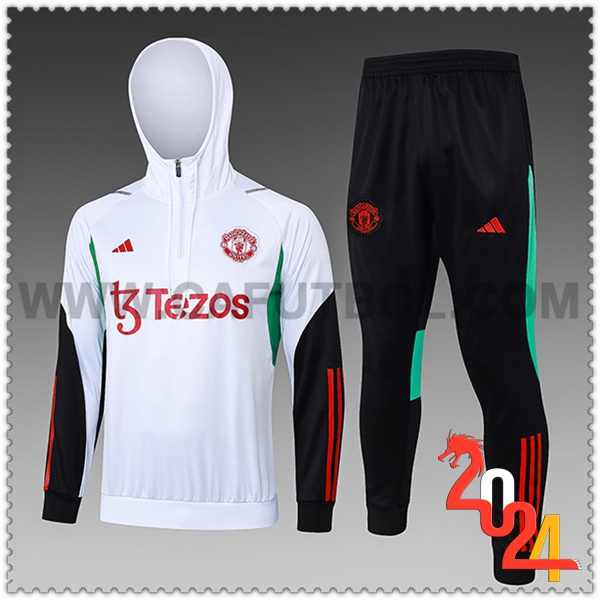 Chaqueta Con Capucha Chandal Manchester United Ninos Blanco/Negro/Rojo/Verde 2023 2024