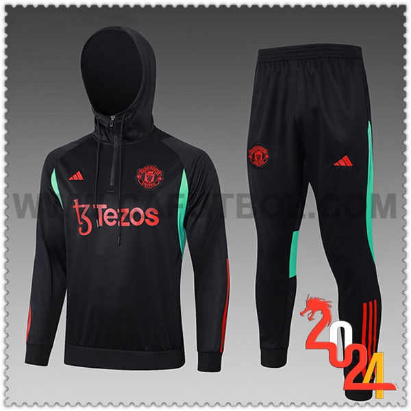 Chaqueta Con Capucha Chandal Manchester United Ninos Negro/Rojo/Verde 2023 2024