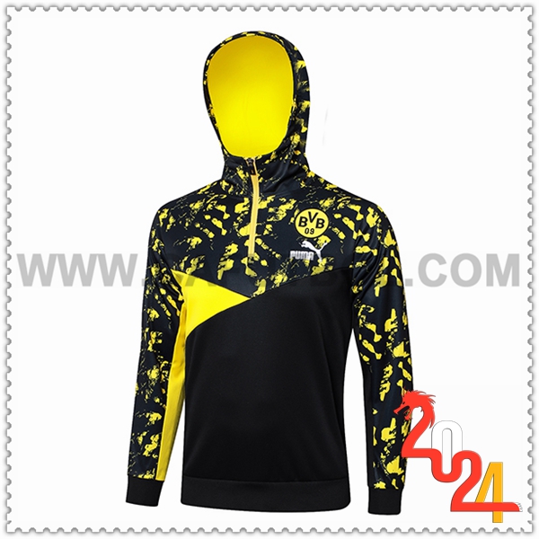 Sudadera Entrenamiento Capucha Dortmund Negro/Amarillo 2024 2025