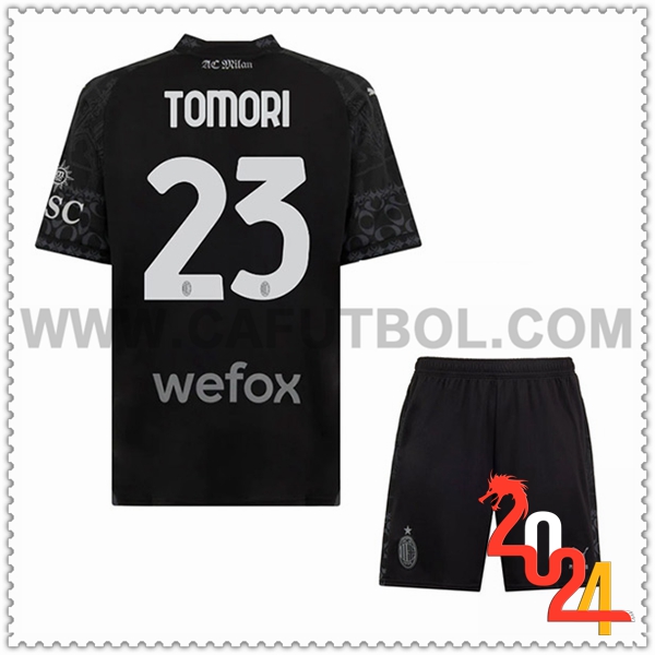 Equipacion del AC Milan TOMORI #23 Cuarto Ninos Negro 2023 2024