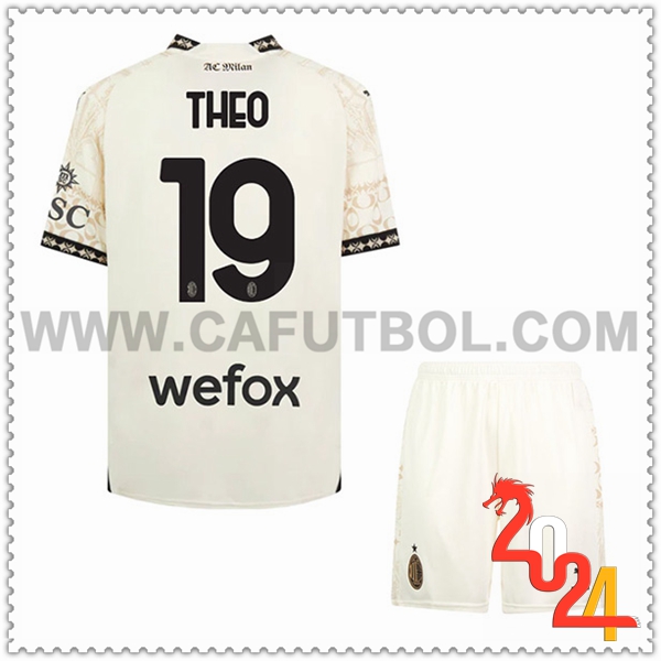 Equipacion del AC Milan THEO #19 Cuarto Ninos Blanco 2023 2024