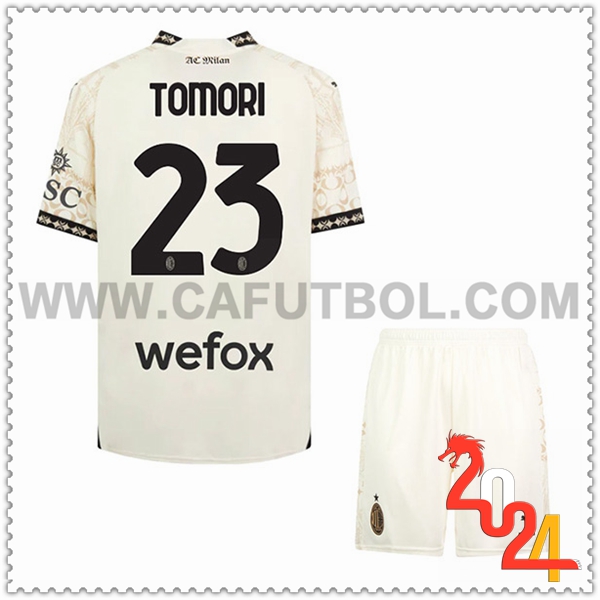 Equipacion del AC Milan TOMORI #23 Cuarto Ninos Blanco 2023 2024
