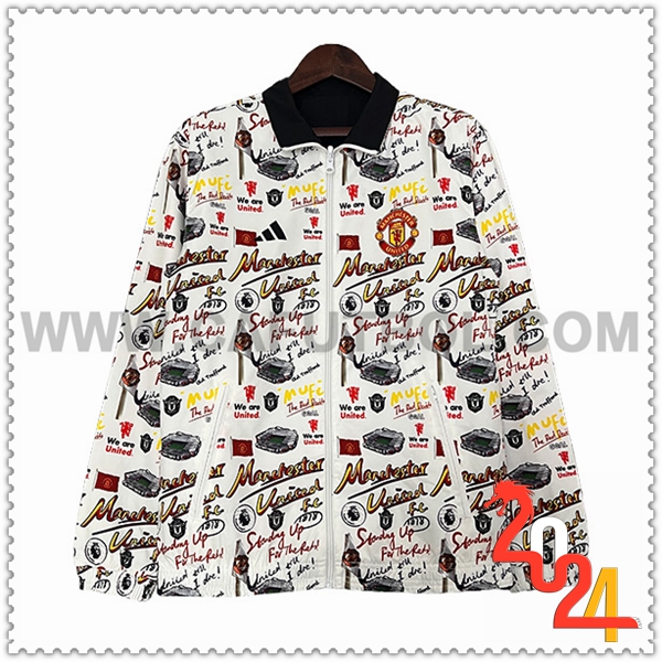 Rompevientos Manchester United Blanco/Negro/Amarillo 2024 2025