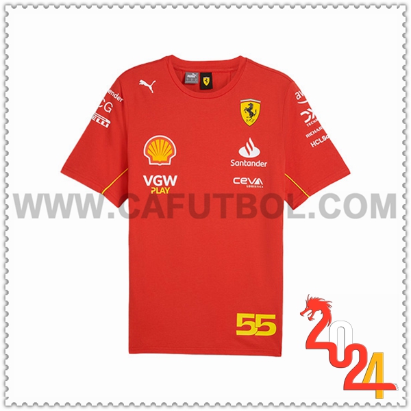 Camiseta de manga corta F1 Scuderia Ferrari Team #55 Rojo/Negro/Amarillo 2024