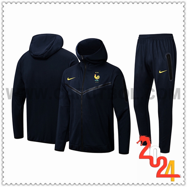 Chaqueta Con Capucha Chandal Rompevientos Francia Azul Oscuro 2024 2025
