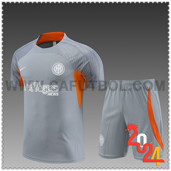 Camiseta Entrenamiento + Cortos Inter Milan Gris/Naranja Ninos 2024 2025