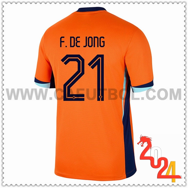 Primera Camiseta Futbol Países Bajos F.DE JONG #21 Naranja Eurocopa 2024