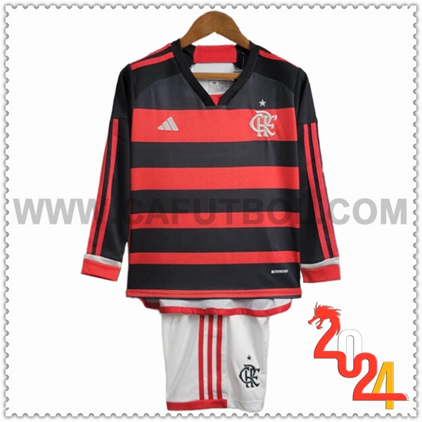 Primera Equipacion del Flamengo Ninos Mangas Largas Negro Rojo 2024 2025