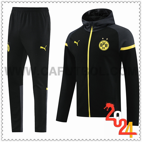 Chandal Futbol Rompevientos Con Capucha Dortmund Negro/Amarillo 2024 2025