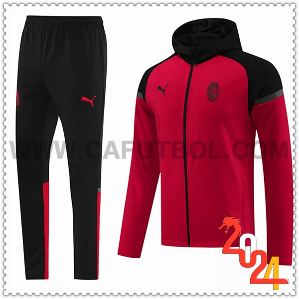 Chandal Futbol Rompevientos Con Capucha AC Milan Rojo/Negro 2024 2025