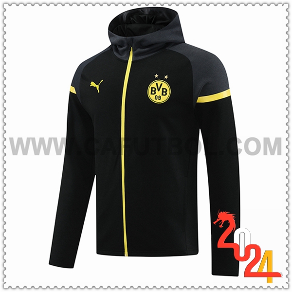 Chaqueta Con Capucha Dortmund Negro/Amarillo 2024 2025