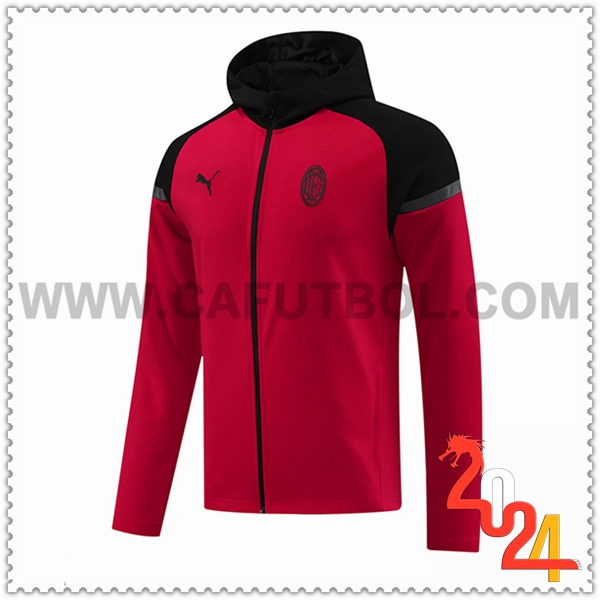 Chaqueta Con Capucha AC Milan Rojo/Negro 2024 2025