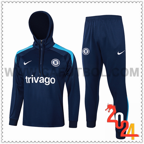 Rompevientos Con Capucha Chandal Futbol FC Chelsea Azul Oscuro 2024 2025