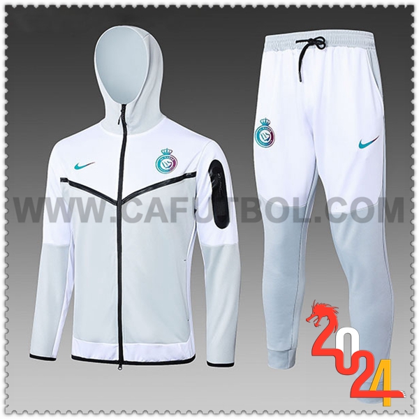 Rompevientos Con Capucha Chandal Futbol Al-Nassr FC Ninos Blanco/Gris 2024 2025