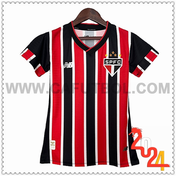 Segunda Camiseta Futbol Sao Paulo FC Mujer Negro Rojo 2024 2025