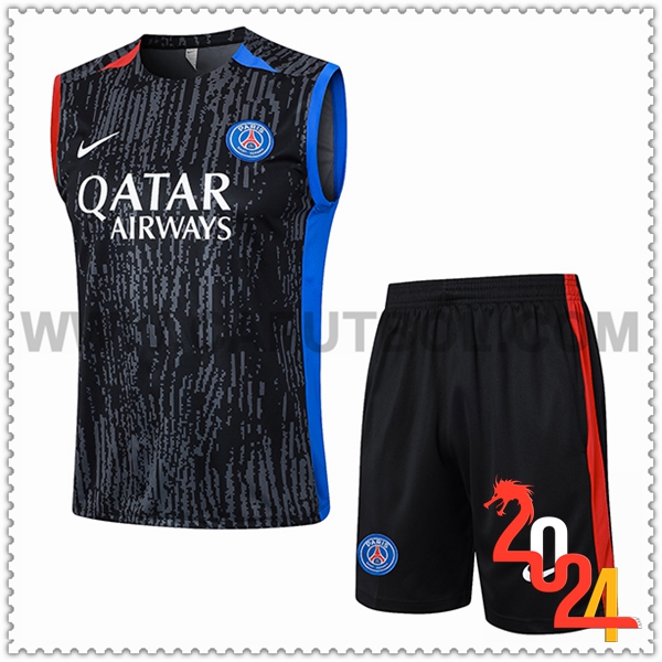 Camiseta Entrenamiento sin mangas PSG Negro/Gris/Rojo/Azul 2024 2025