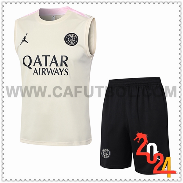 Camiseta Entrenamiento sin mangas PSG Beige/Negro 2024 2025