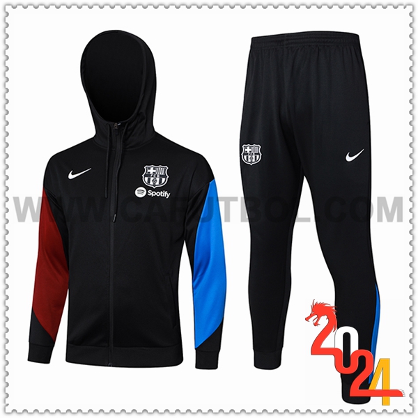Chaqueta Con Capucha Chandal Rompevientos FC Barcelona Negro/Rojo/Azul 2024 2025