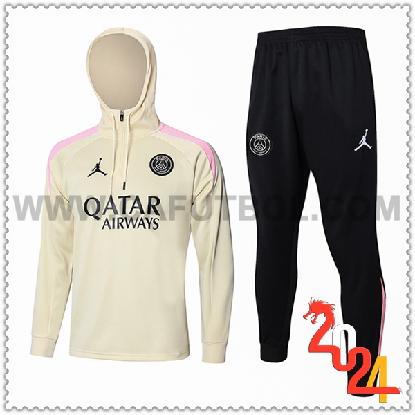 Chaqueta Con Capucha Chandal Rompevientos PSG Beige/Rosa 2024 2025