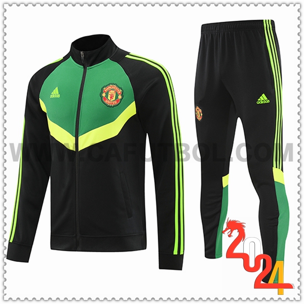 Chandal Chaquetas Futbol Manchester United Negro/Verde 2024 2025