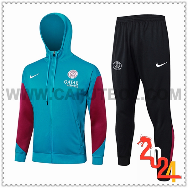 Chaqueta Con Capucha Chandal Rompevientos PSG Verde/Rojo 2024 2025