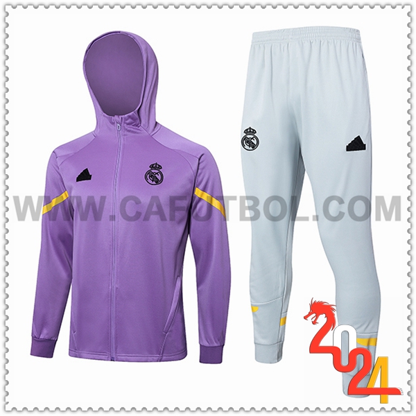 Chaqueta Con Capucha Chandal Rompevientos Real Madrid Violeta/Amarillo 2024 2025