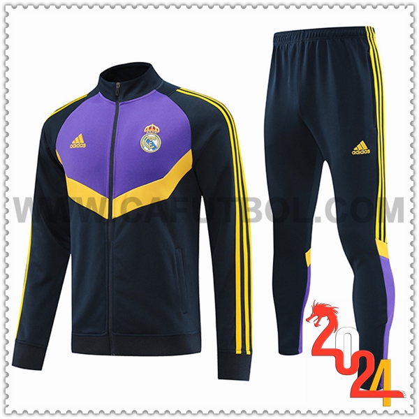 Chandal Chaquetas Futbol Real Madrid Negro/Violeta/Amarillo 2024 2025