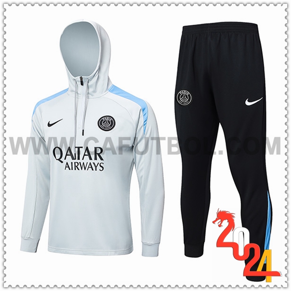 Chaqueta Con Capucha Chandal Rompevientos PSG Gris Claro 2024 2025