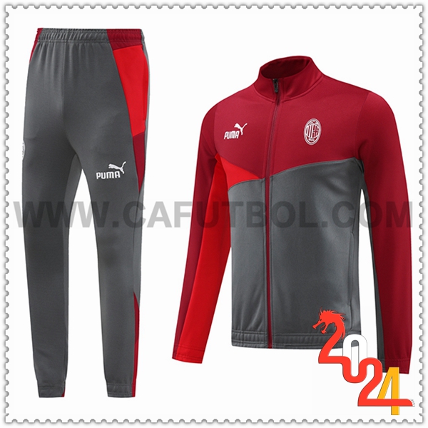 Chandal Futbol Chaquetas AC Milan Rojo/Gris 2024 2025