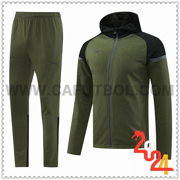 Chaqueta Con Capucha Chandal Rompevientos PUMA Verde/Negro 2024 2025