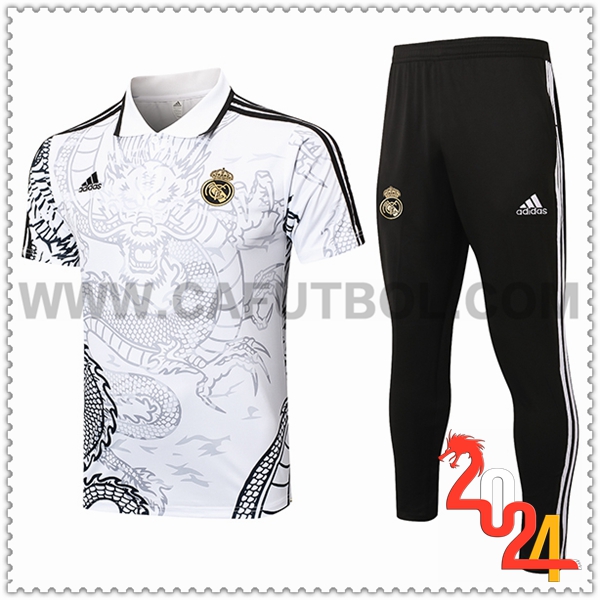 Camiseta Polo Real Madrid Blanco/Gris/Negro 2024 2025