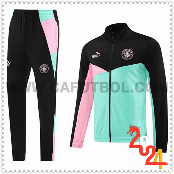 Chandal Futbol Chaquetas Manchester City Negro/Rosa/Verde 2024 2025