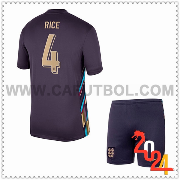 Segunda Camiseta Equipo Inglaterra RICE #4 Ninos 2024 2025