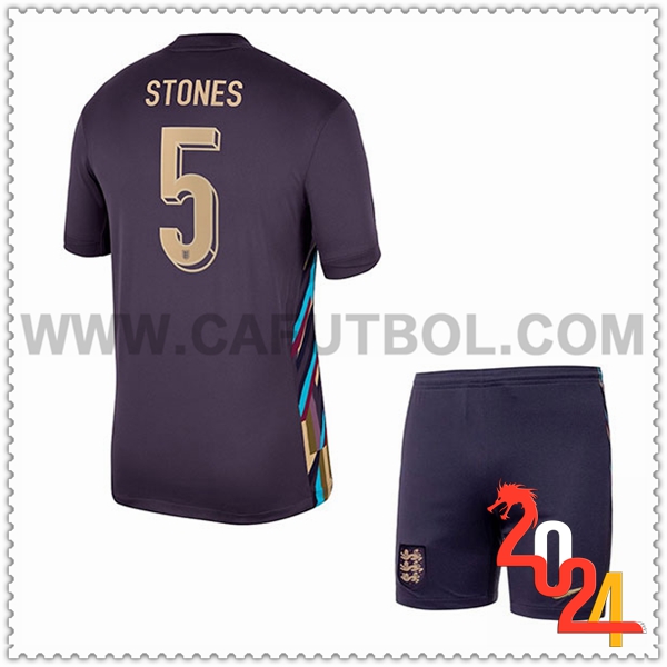 Segunda Camiseta Equipo Inglaterra STONES #5 Ninos 2024 2025
