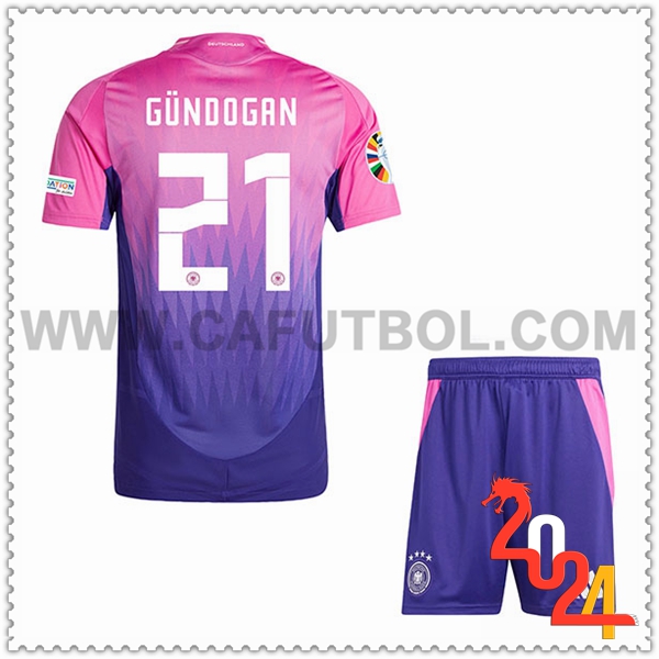 Segunda Camiseta Equipo Alemania GUNDOGAN #21 Ninos 2024 2025