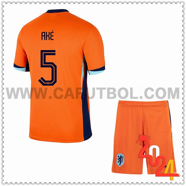 Primera Camiseta Equipo Paises Bajos AKE #5 Ninos 2024 2025