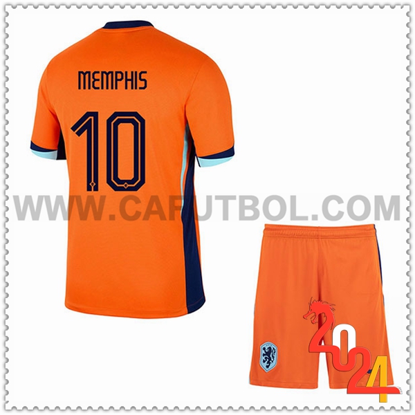 Primera Camiseta Equipo Paises Bajos MEMPHIS #10 Ninos 2024 2025