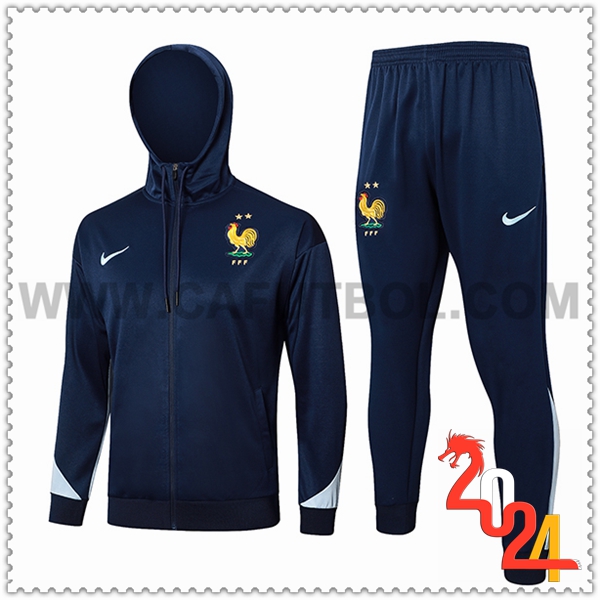Chaqueta Con Capucha Chandal Rompevientos Francia Azul Oscuro 2024 2025 -02