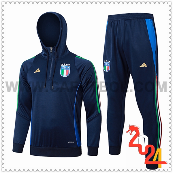 Chaqueta Con Capucha Chandal Rompevientos Italia Azul Oscuro 2024 2025