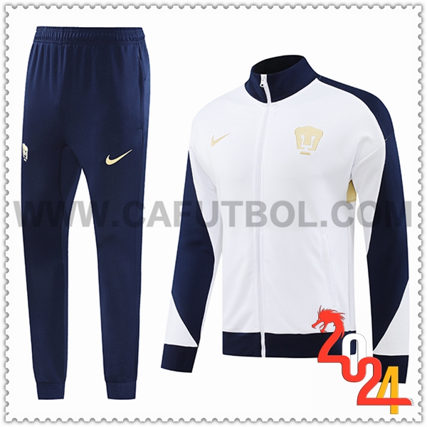 Chandal Chaquetas Futbol Pumas UNAM Blanco/Azul/Amarillo 2024 2025